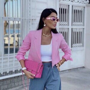 Zara Crop Blazer Light Pink Barbie Bloggers Favourite M